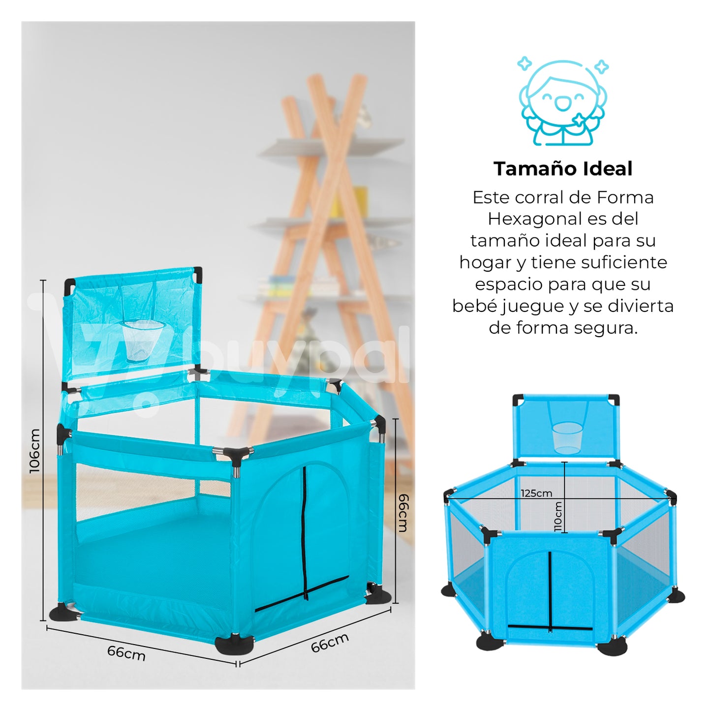 Cuna corral para bebe con aro de basketball y tela resistente