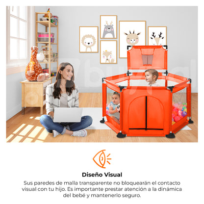 Cuna corral para bebe con aro de basketball y tela resistente