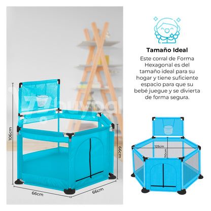 Cuna corral para bebe con aro de basketball y tela resistente